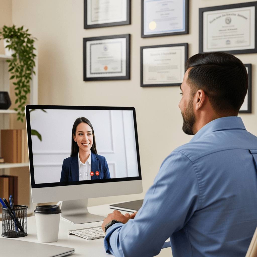 Professional support specialist consulting with small business owner about employee benefits options